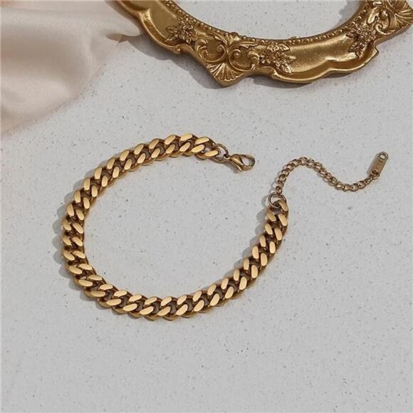 Gold Anklet Set for Women Waterproof Cuban Link Plus Size Stainless Steel - Picture 6 of 8